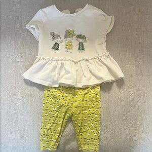 Mayoral Cute White Top and Yellow Leggings Set Size 6 months